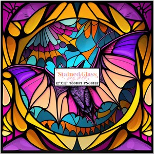 Bat Stained Glass Sublimation Designs, Wzór witrażu, Witraż PNG, Sztuczne witraże, Papier witrażowy, Papier cyfrowy