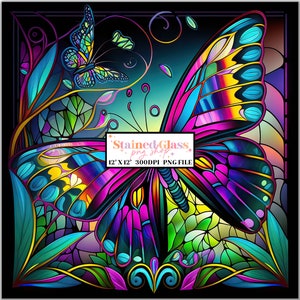 Butterfly Stained Glass Sublimation Designs, Stained Glass Pattern, Stained Glass PNG, Faux Stained Glass, Stain Glass Paper,Digital Paper