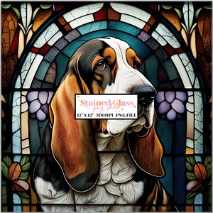 Basset Hound  Stained Glass Sublimation Design, Stained Glass Dog, Stained Glass PNG, Faux Stained Glass, Stain Glass, Digital Paper