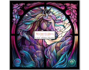 Horse Stained Glass Sublimation Designs, Stained Glass Pattern, Stained Glass PNG, Faux Stained Glass, Stain Glass Paper, Digital Papers