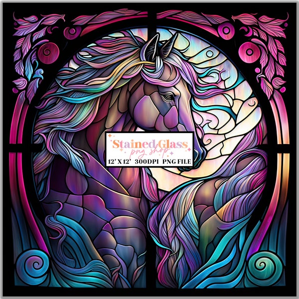 Horse Stained Glass Sublimation Designs, Stained Glass Pattern, Stained Glass PNG, Faux Stained Glass, Stain Glass Paper, Digital Papers