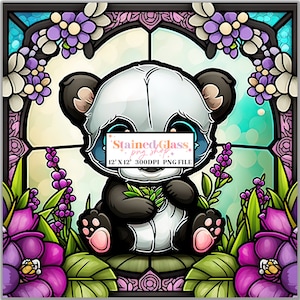 Desenhos de sublimação de vitral de panda, padrão de vitral, vitral PNG, vitral falso, papel de vitral, papel digital