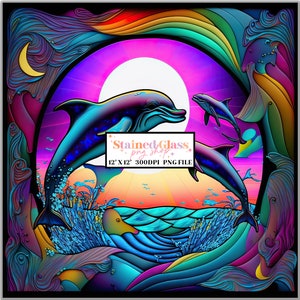 Delfin Stained Glass Sublimation Designs, Buntglasmuster, Buntglas PNG, Faux Buntglas, Stain Glass Papier, digitale Papiere