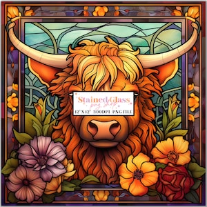 Highland Cow Witrażowe Wzory Sublimacji, Wzór Witrażu, Witraż PNG, Sztuczne Witraż, Witraż, Papier Cyfrowy