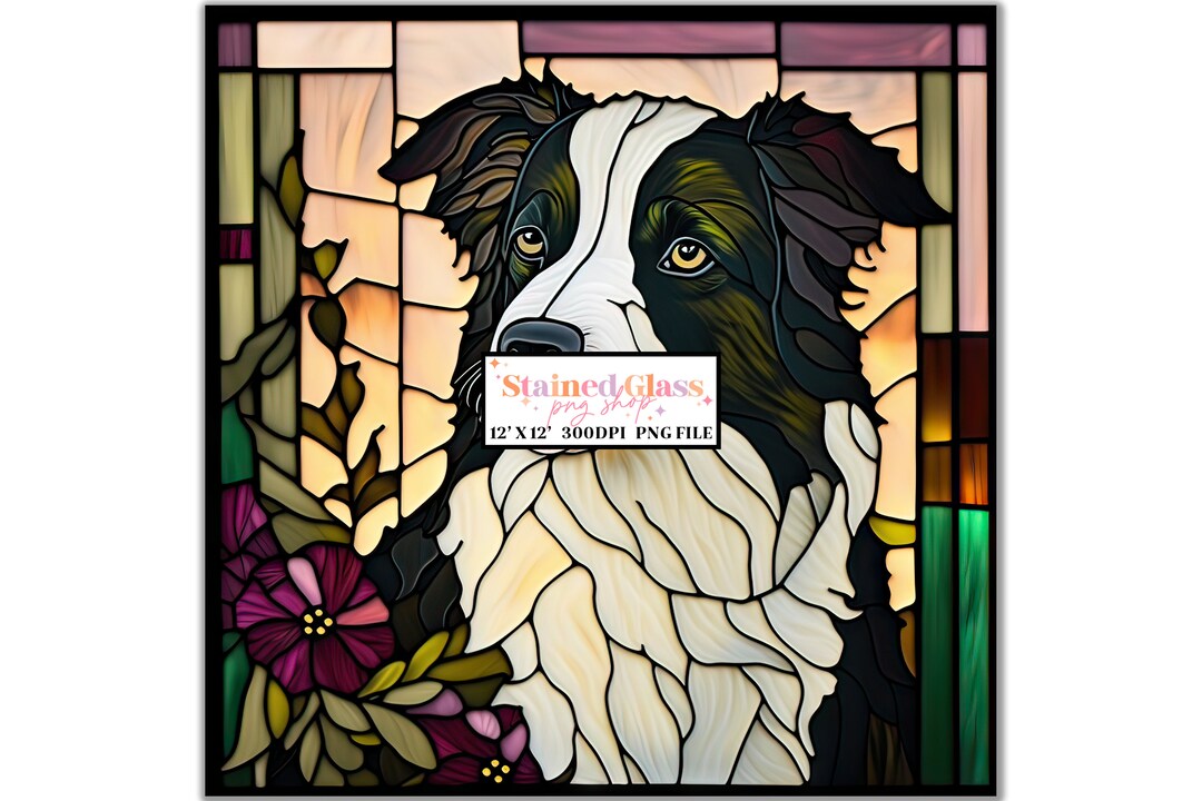 Border Collie Stained Glass Sublimation Design, Stained Glass Dog
