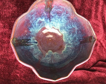 Plum Blue Stylized Ceramic Cereal Bowl, Handthrown Pottery, Medium 7 x 4.25 Inches Holds 4 Cups