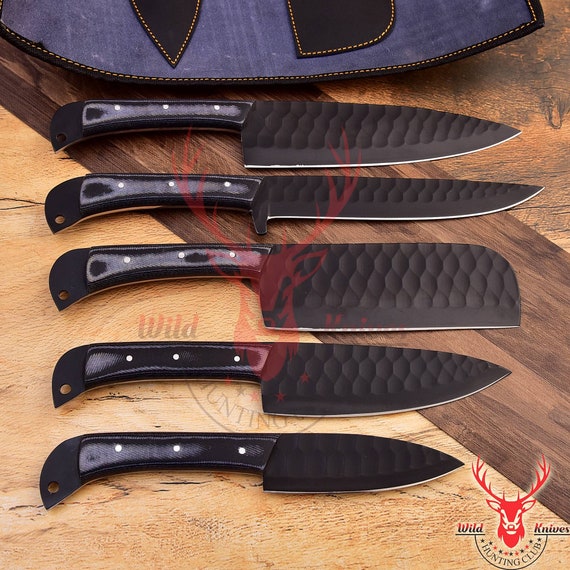 Hand Forged Damascus Chef's Knife Set of 5 BBQ Knife Kitchen Knife Gift for  Her Valentines Gift Camping Knife Gift for Him Groomsmen Gift SM 