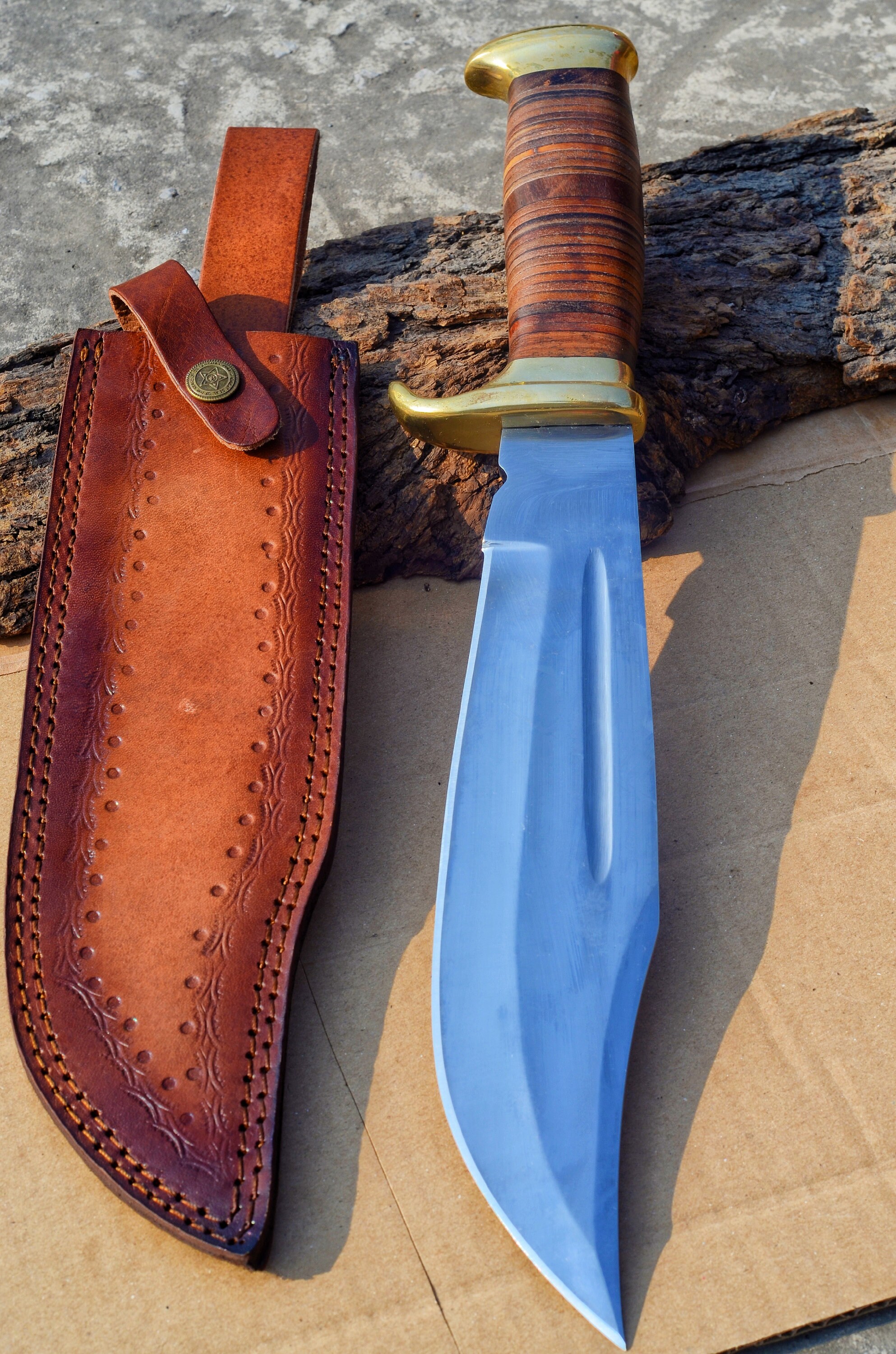 Custom Handmade Crocodile Dundee Bowie Knife D2 Steel Polished Blade