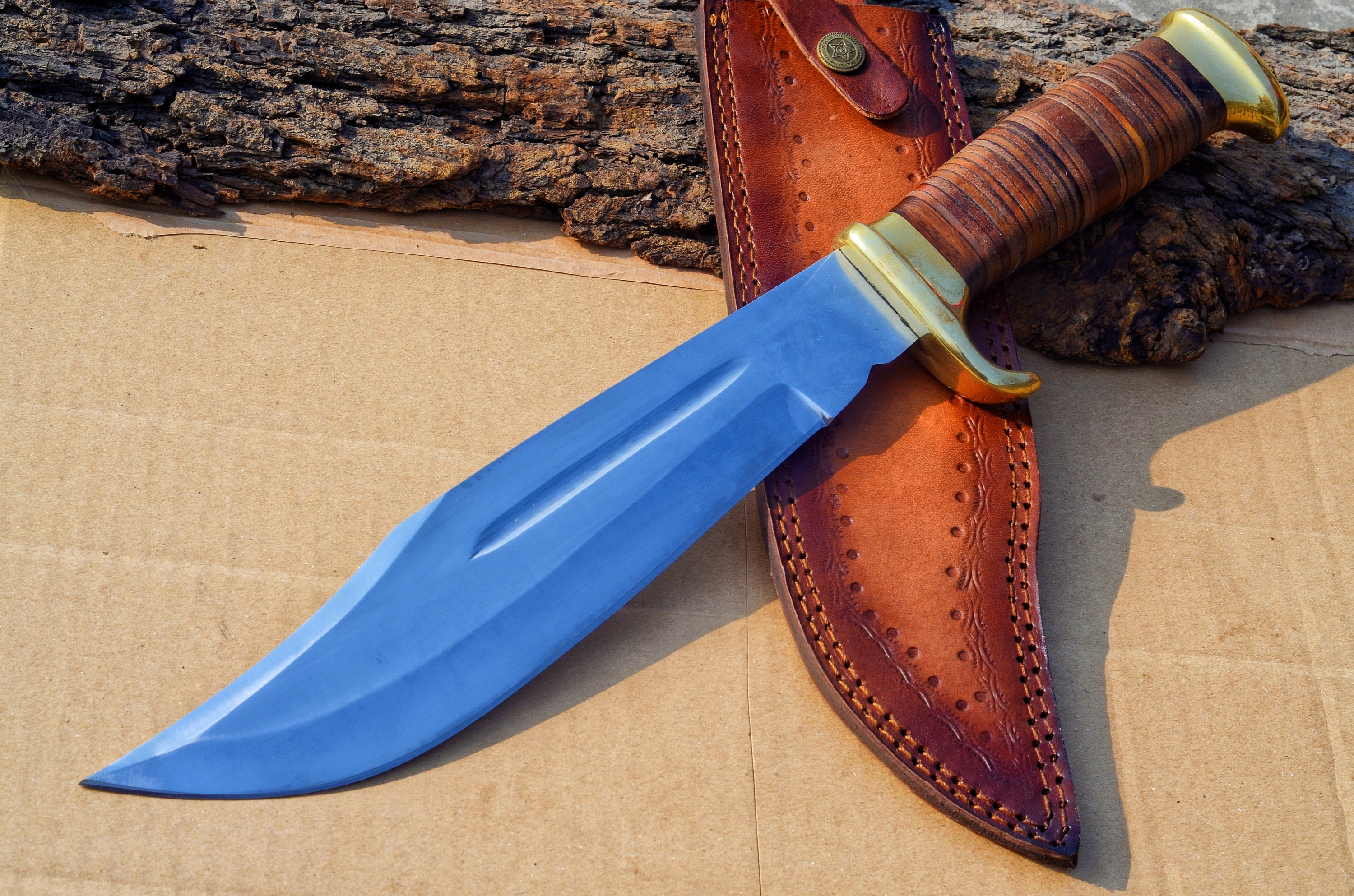 Custom Handmade Crocodile Dundee Bowie Knife D2 Steel Polished Blade