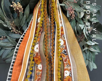 It's Fall Y'all Autumn Ribbon Set: rust, cream, moss, mustard, orange, tan, gold autumn ribbon bundle
