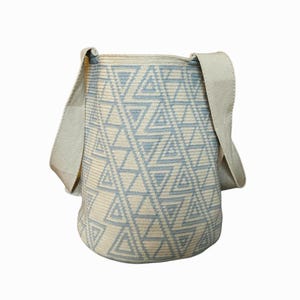 Wayuu Large Beach Bag Mochila | Beige and light Blue