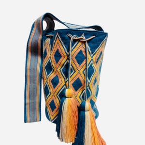 Wayuu Mochila Large Blue Yellow and White