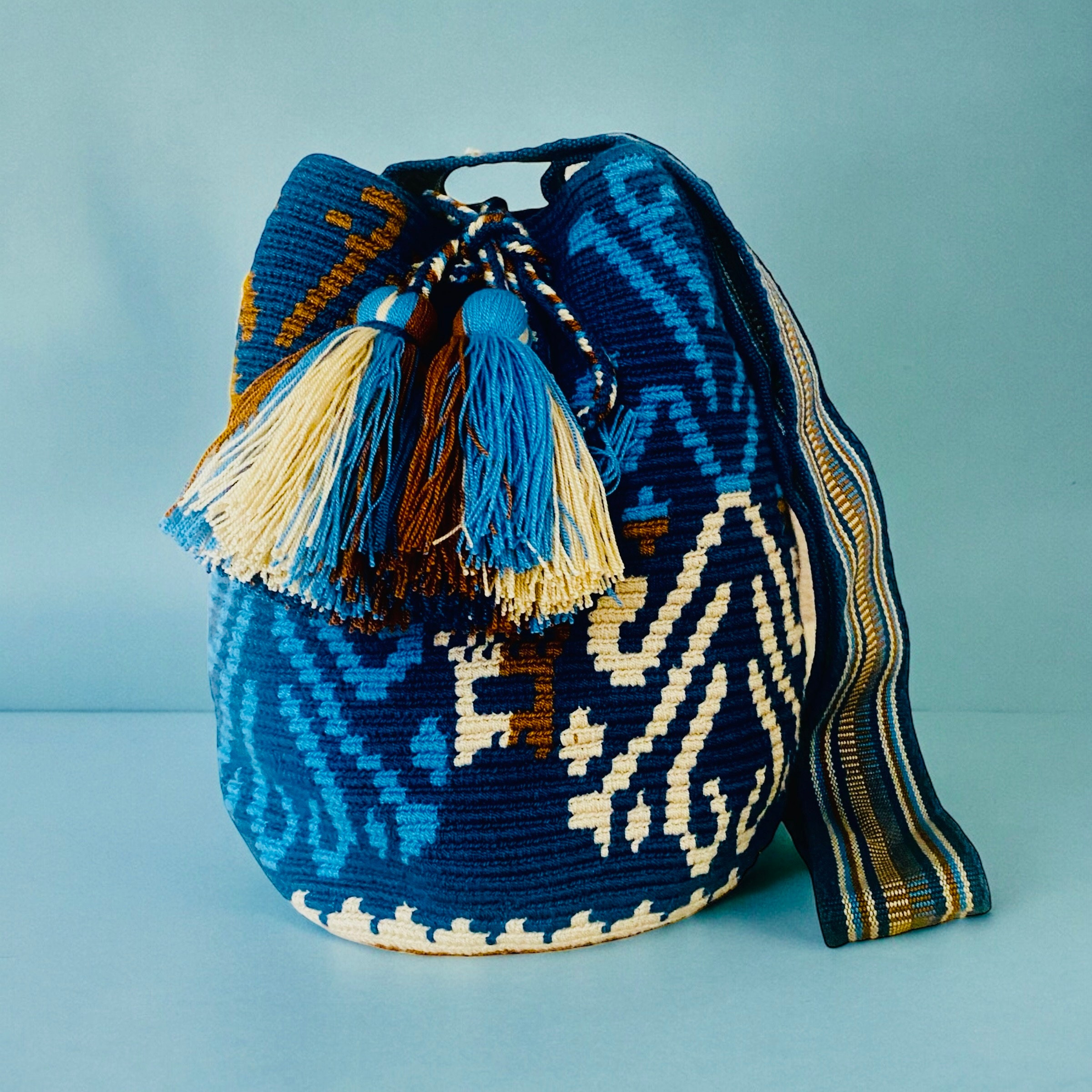Wayuu Mochila Large Blue Beige and Brown - Etsy