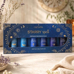 Ätherische Öle Set 6er Geschenkbox, Starry Spell Duftöl Diffuser Öle Aromatherapie Natürlich, Green Witch Deko, Spirituelles Geschenk