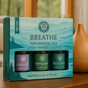 Ätherische Öle Geschenkset – Breathe Kollektion – Lavendel, Eukalyptus, Pfefferminz – Aromatherapie für Atmung & Schlaf – 100 % naturrein