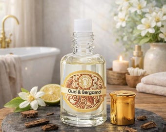Natürliches Parfümöl "Oud&Bergamotte", Roll-On Parfum aus reinen ätherischen Ölen, Geschenk für Sie und Ihn, langanhaltend, holzig-frisch