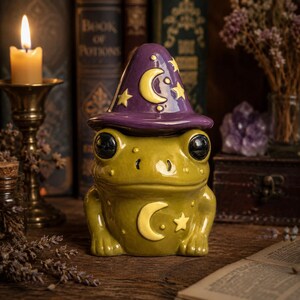 Duftlampe Keramik Kröte "Magic Toad" Ölbrenner | Hexenhut Design | Wax Melt Burner Ceramic, Halloween Deko | Cottagecore Decor , Witchy Gift