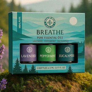 Essential Oils Gift Set – Breathe Collection – Lavender, Eucalyptus, Peppermint – Aromatherapy for Breathing & Sleep – 100% Pure