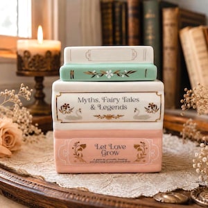 Book Stack Oil Burner & Wax Warmer Ceramic | Stacked Books Wax Melt Burner | Cottagecore Bookish Decor | Reader Gift | Cozy Reading Nook