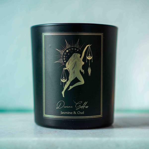 Manifestation Kerze, Divine Goddess Candle, Duftkerze mit Kristallen, Sojawachs Kerze, Schadstofffreie Kerze, Witchy Candle, Jasmin&Oud,Jade