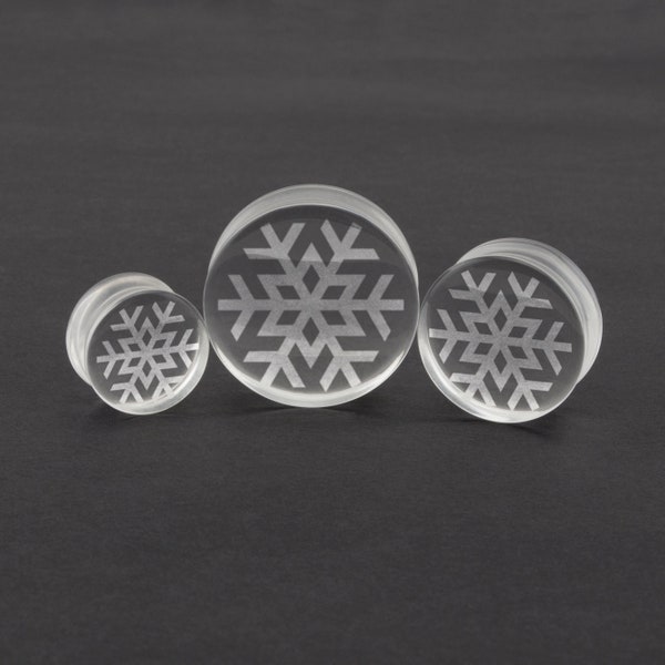 Snowflake Clear Glass Ear Plug Laser Engraved Pyrex Stretcher Ear Gauge 10mm - 30mm