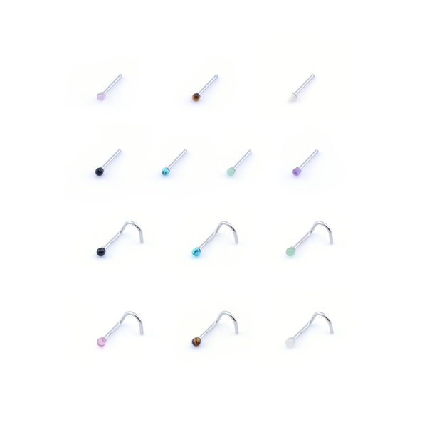 Natural Semi Precious Stone Nose Stud Nose Screw Pin 316LVM Steel Piercing Amethyst Opalite