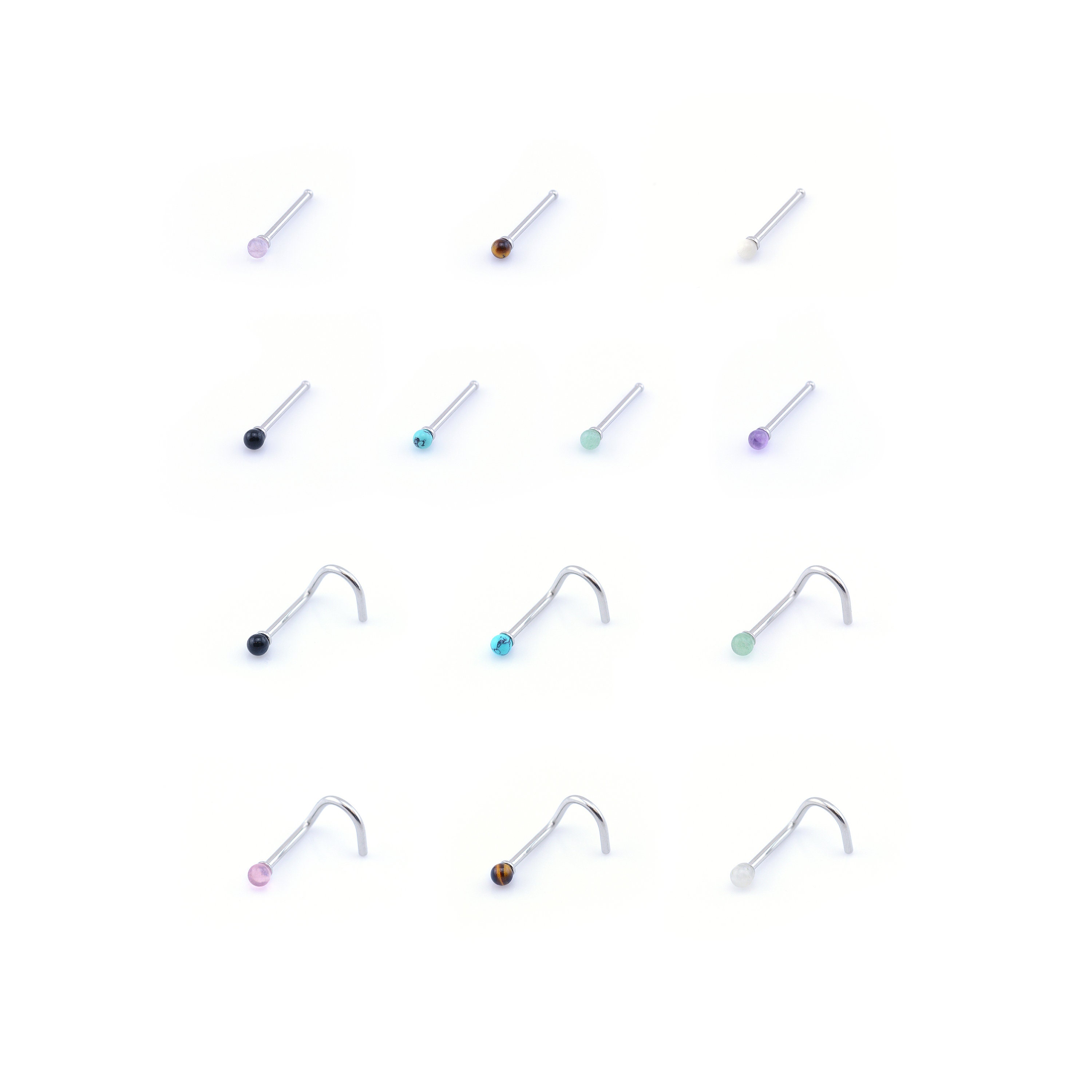 Natural Semi Precious Stone Nose Stud Nose Screw Pin 316LVM Steel