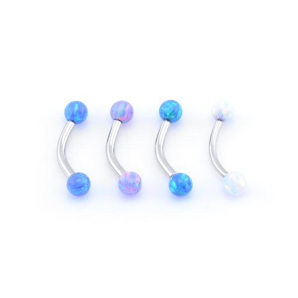 Opal Curved Barbell Banana Bar Internally Threaded Lip Nose Septum Ear Ring