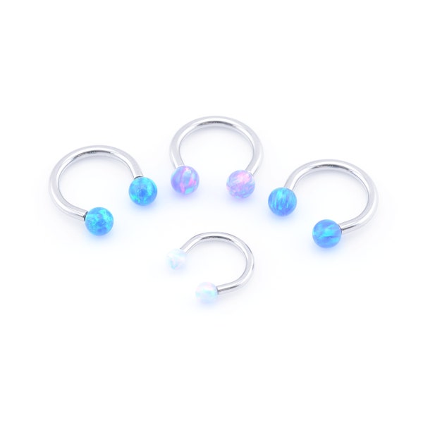 Opal Circular Barbell Horseshoe Bar Internally Threaded Lip Nose Septum Ear Ring