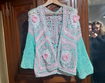 Heart Granny Square Crochet Cardigan
