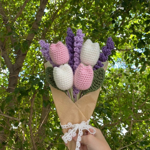 Crochet Flower Bouquet With Tulips and Lavender Etsy