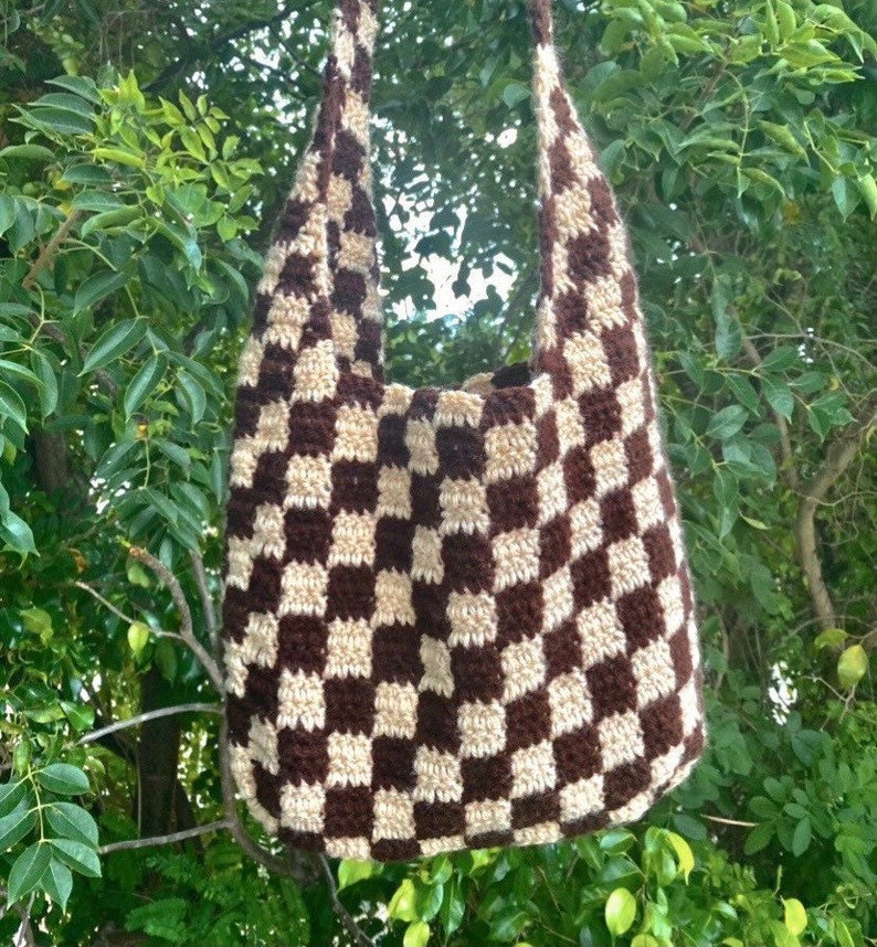 Crochet Checkered Bag/crochet Checkerboard Tote Bag Etsy