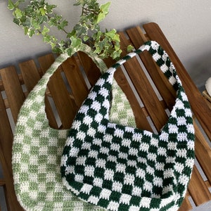 crochet checkered bag/crochet checkerboard tote bag