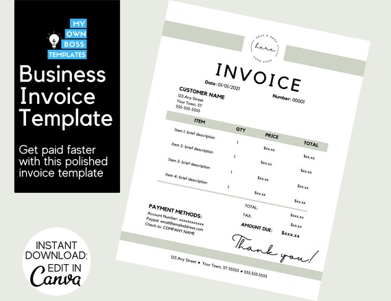 Minimalist Invoice Template Invoice Canva Template Invoice Etsy Canada