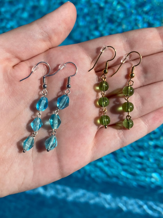 Handcrafted 3 Bead Dangle Earrings One of a Kind Etsy Canada