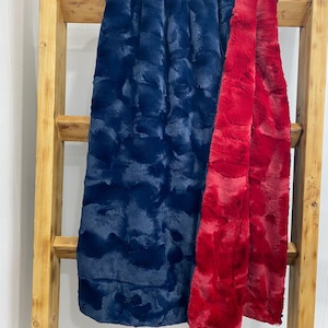 Adult Minky Throw Blanket, Wedding Gift Blanket, Lap Throw, Blue and Red Minky Blanket, Double Sided Minky, Couch Blanket, Travel Blanket