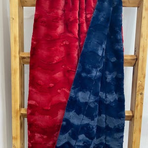 Adult Minky Throw Blanket, Wedding Gift Blanket, Lap Throw, Red and Blue Minky Blanket, Double Sided Minky, Couch Blanket, Travel Blanket