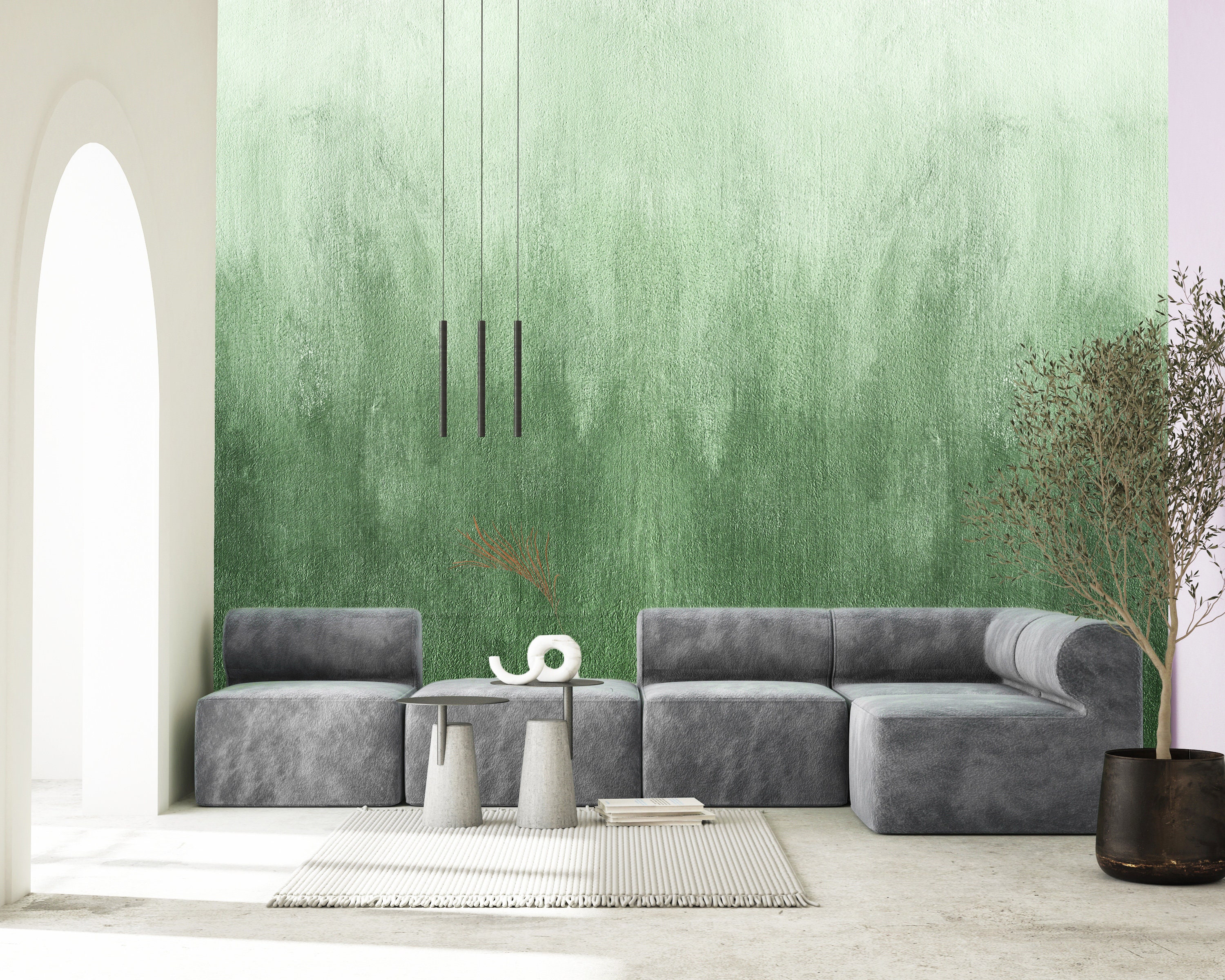 Lime Wash Wallpaper Hand Painted Green Venetian Wall Mural, Blue Lime