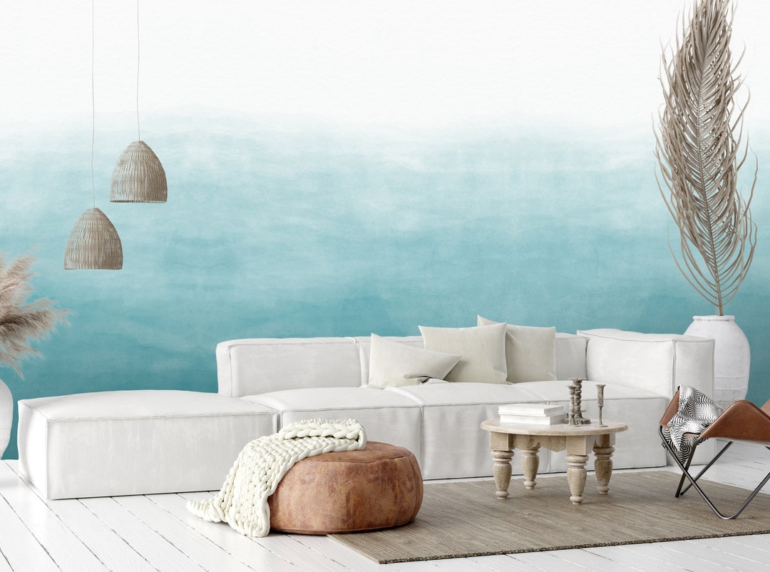 Limewash Wallpaper Hand Painted Turquoise Limewash Wallpaper - Etsy