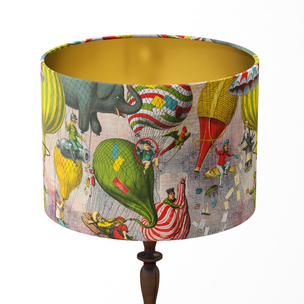 VINTAGE BALLOONS Lampshade, FAIRY Lampshade, Large lamp shade with gold lining, lampshade for table lamp or pendant, Designer lampshade