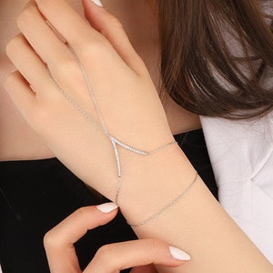 925k Silver V  Hand Chain , Silver Chain Bracelet , Silver Bashmer