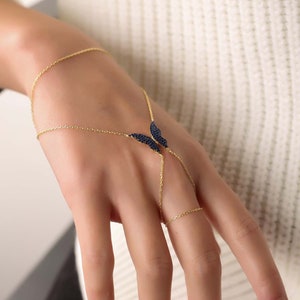 925k Silver Sapphire Stone  Butterfly Hand Chain , Silver Chain Bracelet , Silver Bashmer