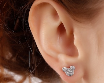 Pendientes de plata con forma de ratón y circonita, pendientes de ratón, pendientes delicados, regalo para ella, regalo para mamá, regalo para el Día de la Mujer, regalo para el Día de la Madre