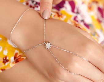 925k Silver Star Hand Chain , Silver Chain Bracelet , Silver Bashmer