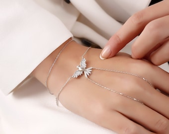 Cadena de mano Phoenix de plata de 925k, pulsera de cadena de plata, Bashmer de plata