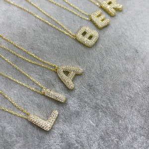 14K Gold Diamant Initial Halskette, Buchstabe Halskette, Gold Diamant Halskette, natürliche Diamant Halskette, schöne Halskette