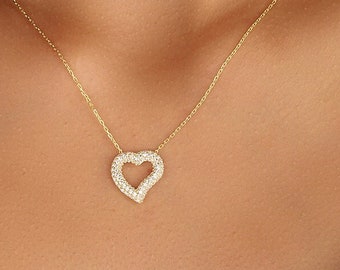 Sterling Silver, Heart Necklace, CZ Heart Necklace,  Dainty Necklace, 925 Sterling Silver Necklace