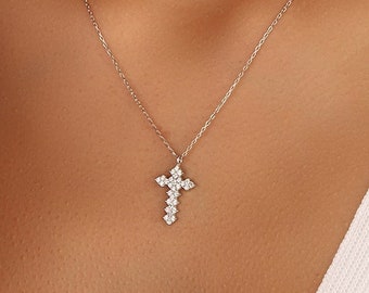 925 Sterling Silver Cross Necklace, Silver Cross Pendant, Gift for her, Religious gift ideas. Cz Silver Cross
