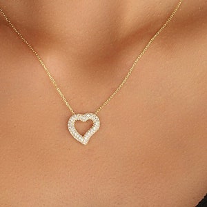 Sterling Silver, Heart Necklace, CZ Heart Necklace,  Dainty Necklace, 925 Sterling Silver Necklace