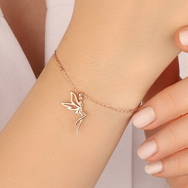 Silver Tinkerbell Bracelet, Fairy Bracelet, Angel Bracelet, Dainty Adjustable Bracelet, Gift For Her, Handmade 925 Silver Bracelet